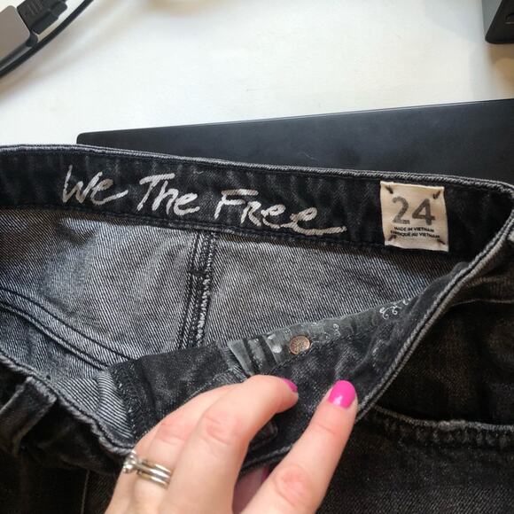 NWT Free People Bailey Grey Denim Fringed Mini Skirt Size 24 - Picture 13 of 14